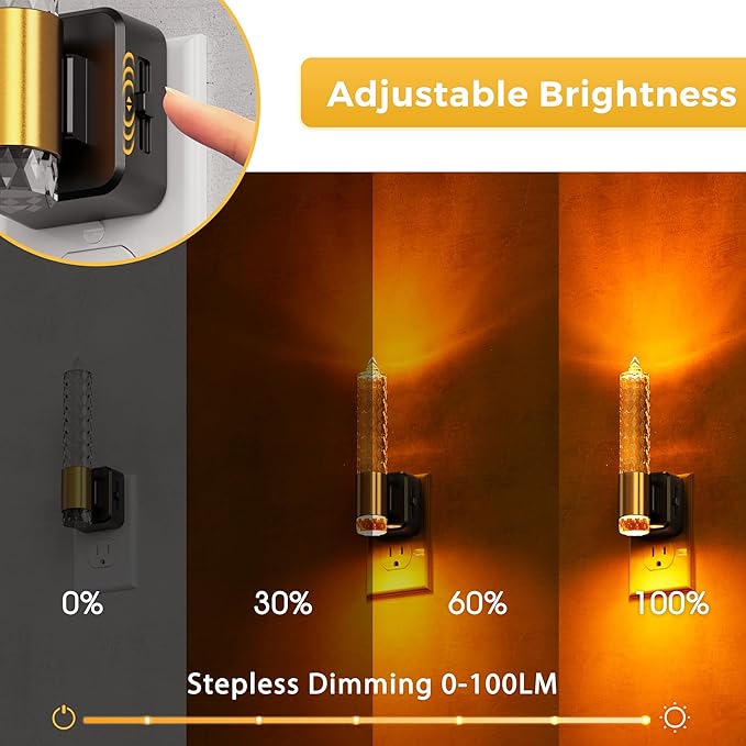 L LOHAS LED Night Light, Amber Candle Night Lights Plug into Wall, 0-100 LM Dimmable Nightlight, Plug in Acrylic Diamond Night Light with Dusk to Dawn Sensor, for Bathroom Hallway