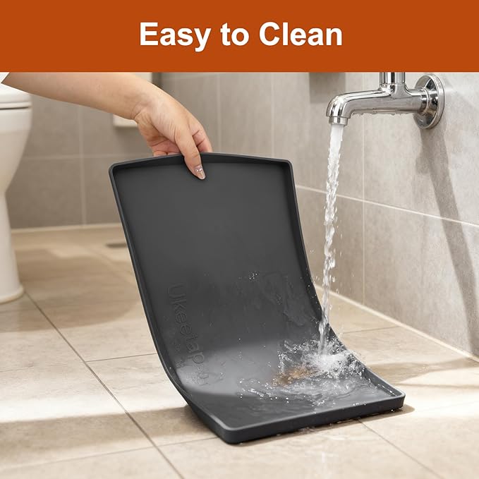 19” x 12” Heavy Duty Waterproof Silicone Mat with Raised Edge, BPA Free Non-Slip Dog & Cat Food Mat, Feeding Mat for Food and Water Bowls, Spill Proof Mat to Protect Floors, Black