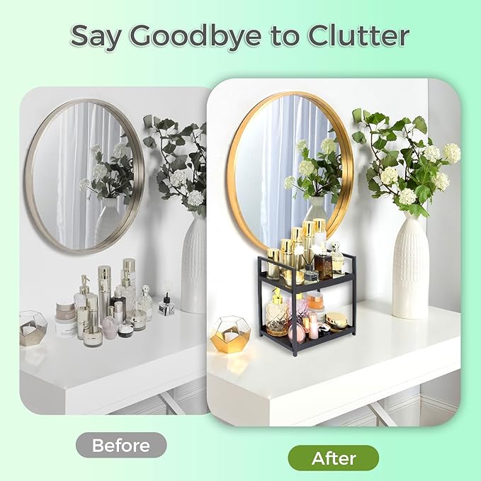 2-Tier Countertop Organizer for Bathroom – Cosmetic Organizer Rack and Storage Shelf for Bedrooms, Offices, Kitchen Counters, and Under Sinks (Black)