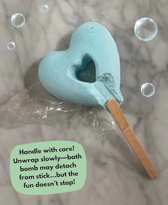 Bubble Bath Bombs for Kids – 8-Pack Heart-Shaped Lollipop Fizzies – Fruity Scents – Bubble Play for Boys & Girls – Sensitive Skin Safe – Fun Birthday Gift Set