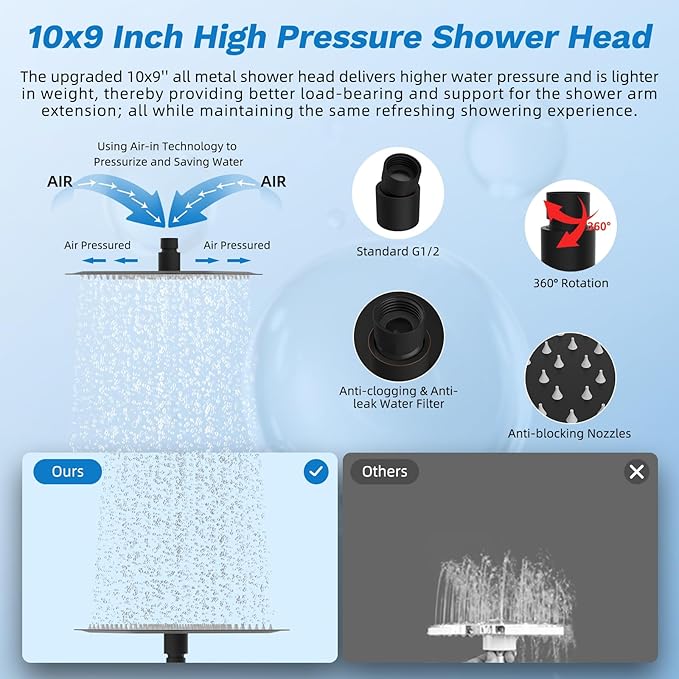 Hibbent Dual Filter All Metal 10"Rainfall Showerhead Combo, High Pressure Shower Head with 10-Spray Mode Handheld, 4-way Diverter with Pause Mode, 71'' Shower Hose & Holder, Oil Rubbed Bronze