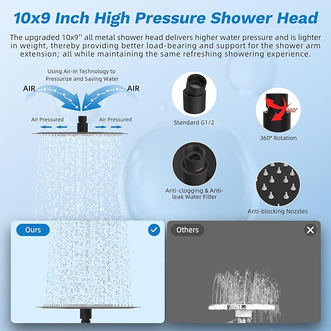 Hibbent Upgraded All Metal 10"Rainfall Showerhead Combo, High Pressure Shower Head with 10-Spray Mode Handheld, Innovative 4-way Diverter with Pause Mode, 71'' Hose and Holder, Oil Rubbed Bronze