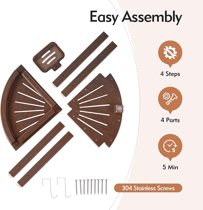 2-Tier Corner Shower Bench with Hooks & Soap Dish, HDPE Waterproof Stool for Shaving Legs, Non-Slip Shower Foot Rest - Brown