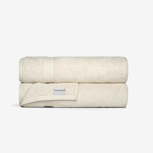 SALBAKOS 100% Turkish Cotton Extra Large Bath Sheet Set of 2 35x70 inch | Heirloom Quality | Hotel & Spa Collection | Soft, Absorbent Oversize Bath Towels | Made in Turkey (Ivory, 2 Bath Sheets)