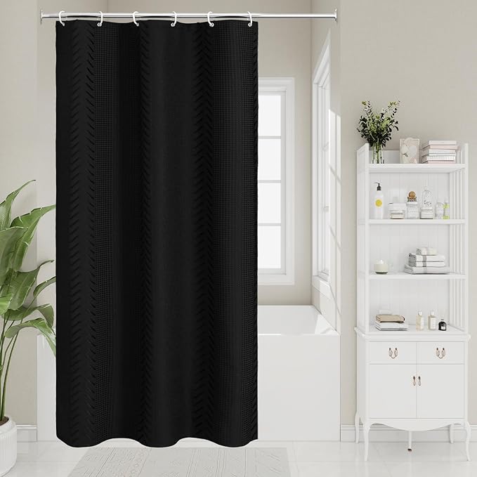 3D Embossed Pattern Shower Curtain, Simple and Chic Pattern Vintage Curtain for Bathroom, Waterproof Fabric Shower Curtains with Hooks, 36 W x 72 H, Black