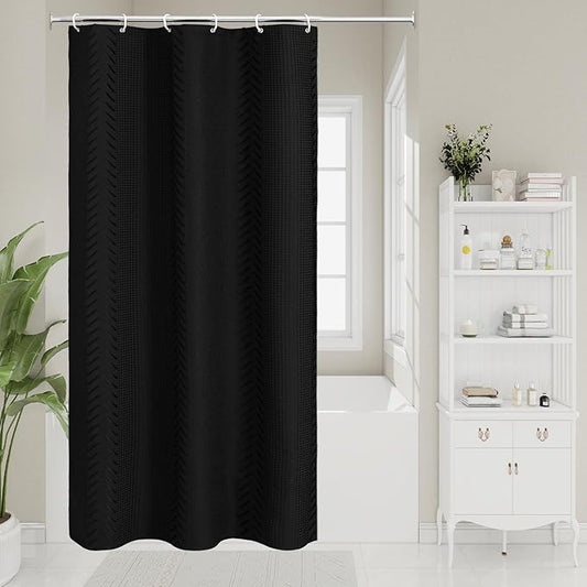 3D Embossed Pattern Shower Curtain, Simple and Chic Pattern Vintage Curtain for Bathroom, Waterproof Fabric Shower Curtains with Hooks, 36 W x 72 H, Black