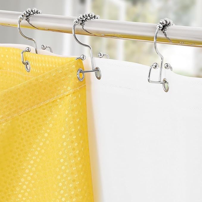3 in 1 Stall Half Size Yellow Shower Curtain Set-36 W x 72 H, Modern Waffle Waterproof Fabric and PEVA Liner Set with Stainless Steel Hooks