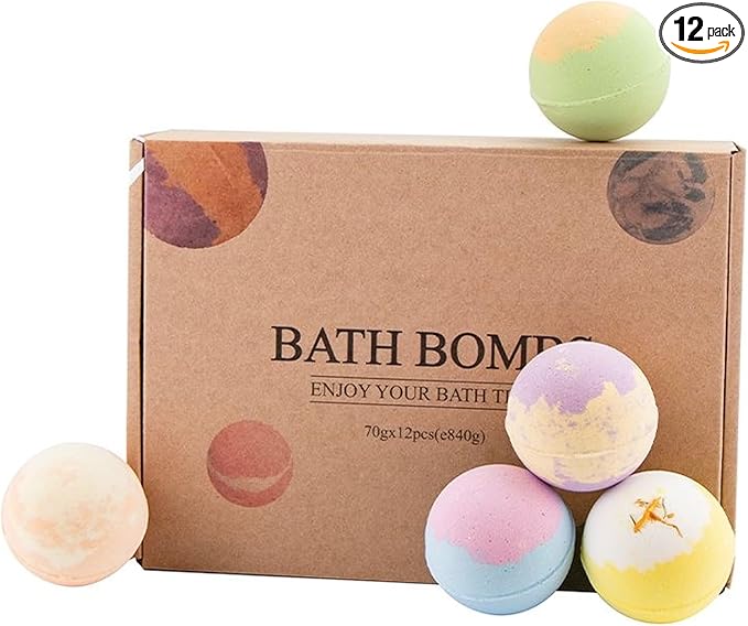 Bath Bombs Gift Set with Natural Essential Oils for Women – Aromatherapy Holiday Gifts Ideas. 12 Pcs Christmas Bath Bombs Gifts for Women Men and Teen