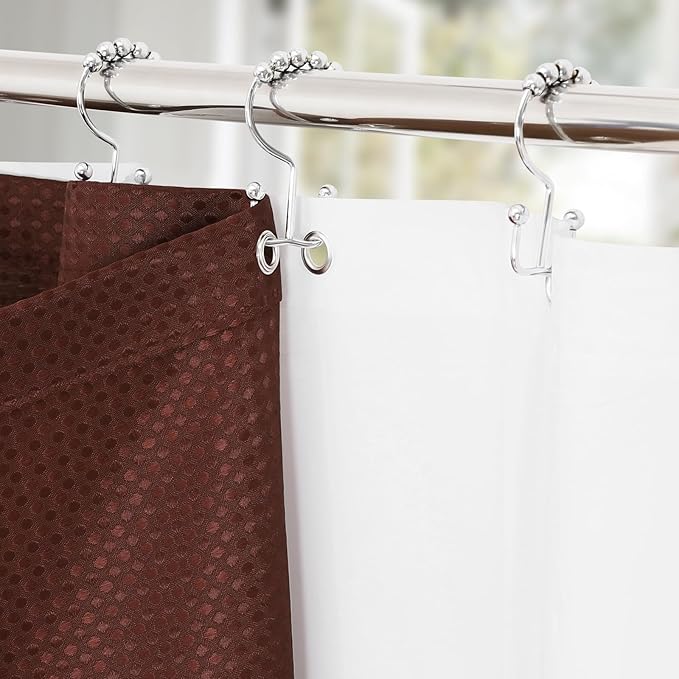 3 in 1 Stall Half Size Brown Shower Curtain Set-36 W x 72 H, Modern Waffle Waterproof Fabric and PEVA Liner Set with Stainless Steel Hooks