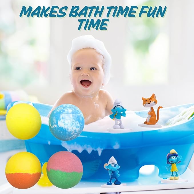 The Smurfs Bath Bombs with Action Figures-Smurfette, Baby Smurf, Hefty Smurf, and Vanity Smurf (Pack 1)