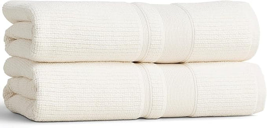 Preston Lane Douro Bath Towel Set – 2 Pack Luxury Cotton Towels, Ultra Soft & Absorbent, Quick-Dry Spa-Quality Bathroom Towels, Made in Portugal, Alabaster