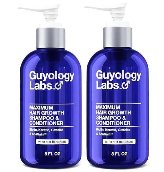 2 x Hair Growth Shampoo For Men - With Conditioner for Thinning Hair - Natural DHT Blockers To Reduce Hair Loss - AnaGain™ - Biotin and Keratin for Growth and Thickening - Made in USA by Guyology Labs