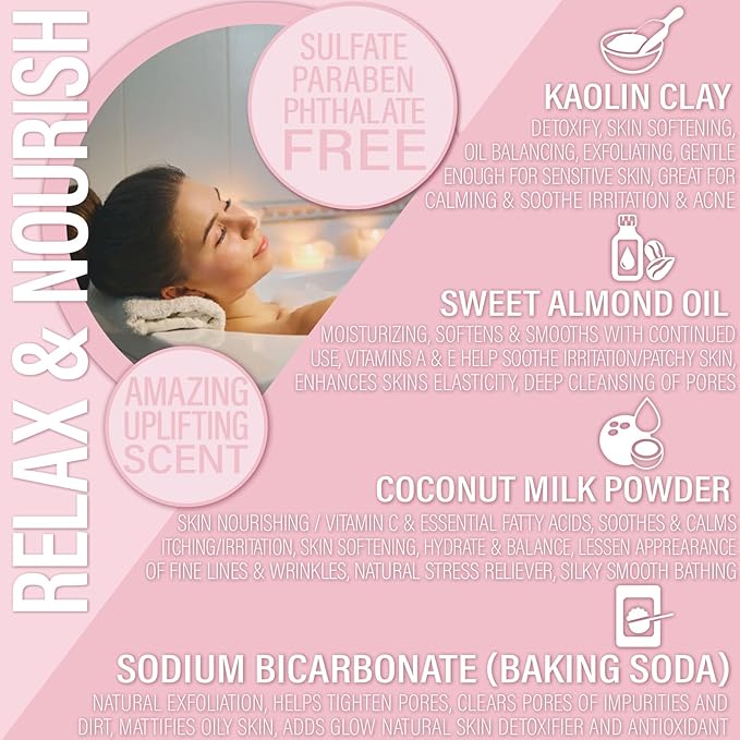 Luxiny Vegan Milk Bath Soak Made with Moisturizing Coconut Milk Powder & Sweet Almond Oil for a Bath Bomb Dust Soothing Fizz & Relaxing Soak, 8 oz. (Watermelon)
