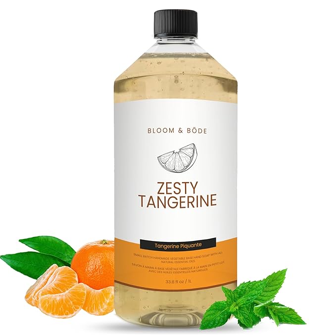 Luxury Liquid Hand Soap Refill - Natural Scented Hand Wash - Gentle Hand Soap with Essential Oils & Aloe Vera - Moisturizing Handwash for Bathroom and Kitchen - Zesty Tangerine Scent, 33.8 fl oz