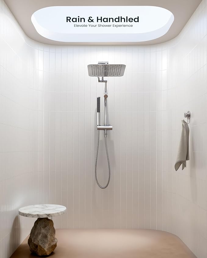 Veken 10" Luxurious All Metal Rain Shower Head with Handheld, High Pressure Rainfall Shower Heads wih Extension Arm, Wide Dual Showerhead with Spray Combo, Bathroom Accessories, Chrome, Silver