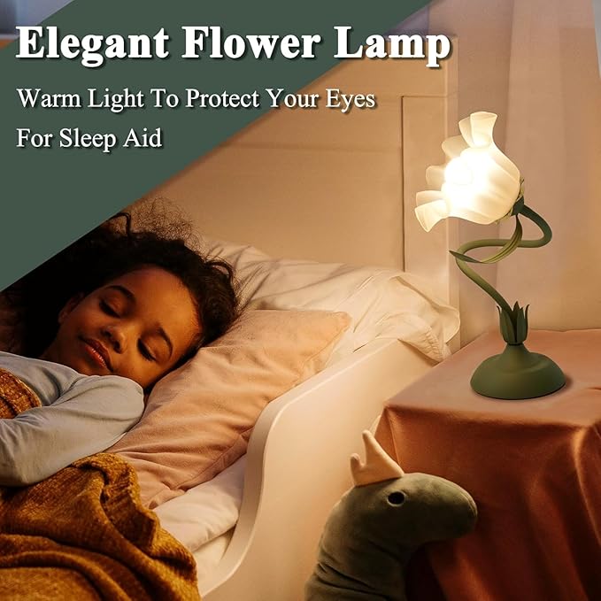 2Pack Flower Table Lamp, 3 Level Brightness Vintage Flower Reading Light with E26 Bulb, Cute Desk Lamp Bedside Lamps Lily Lamps for Nightstands Living Room Bedroom Ambient Lighting Home Decor