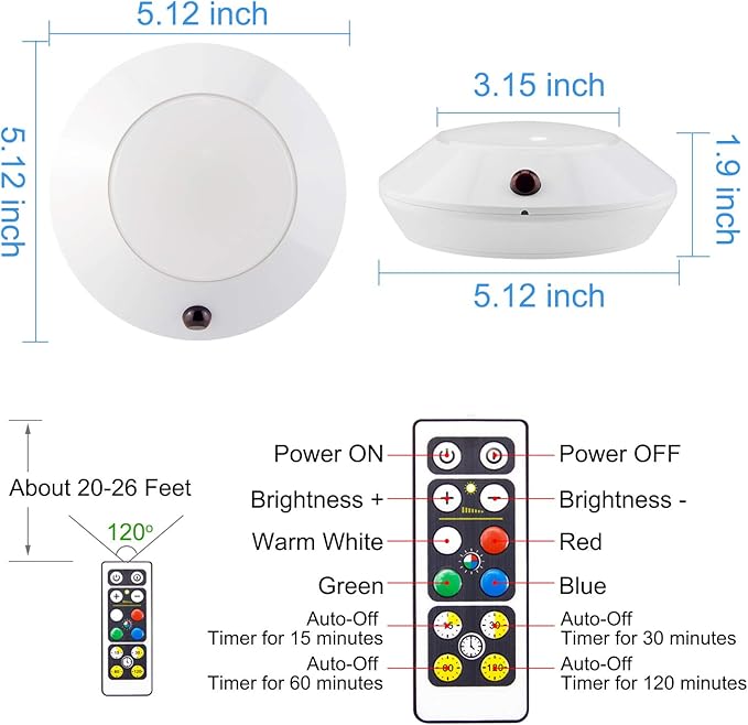 BIGLIGHT Color Changing Ceiling Light Battery Operated, Dimmable Shower Light with Timer, Wireless Puck Light Indoor for Entrance Bathroom Stair Wall Hallway Pantry Laundry Closet