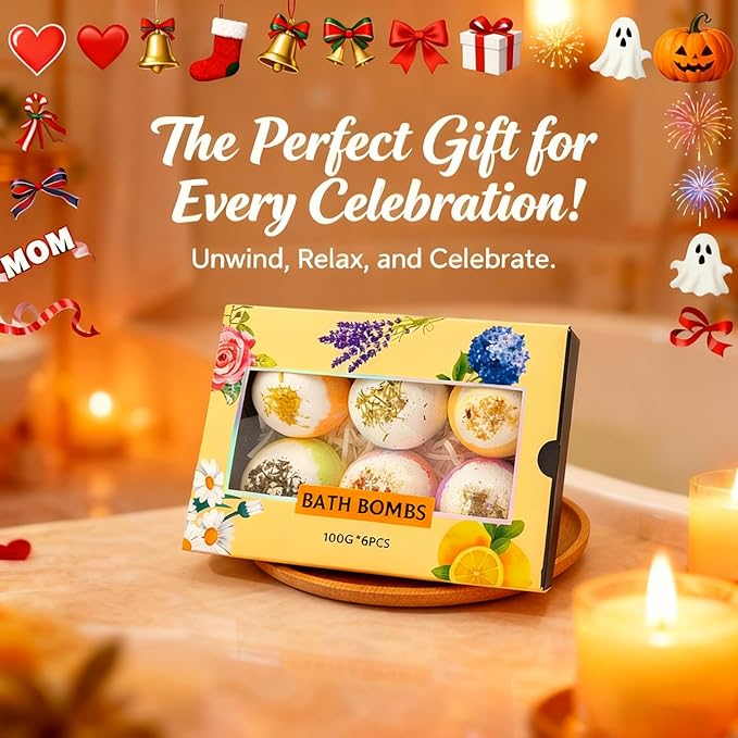 Natural Dried Flower Bath Bombs Gift Set - Lavender, Rose, Lemon,Aromatherapy, Wife or Girls Birthday Gift Ideas Gift Preferred