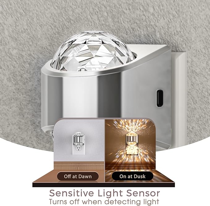 Briignite Night Light, Sliver Night Lights Plug into Wall 2 Pack, LED Projector Night Light, Soft White for Bedroom, Dimmable Brightness Dusk to Dawn Nightlight for Bathroom, Gaming Room, Home Decor