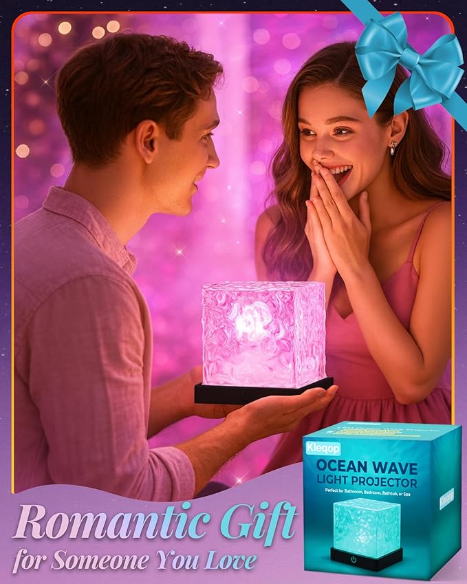 Rechargeable Shower Light Cube, 16 Color Ocean Wave Projector Light Battery Operated, Waterproof Shower Mood Lighting with Remote, Relaxing Bath Lights, Ocean Lamp for Bathroom, Bedroom, Ocean Gifts