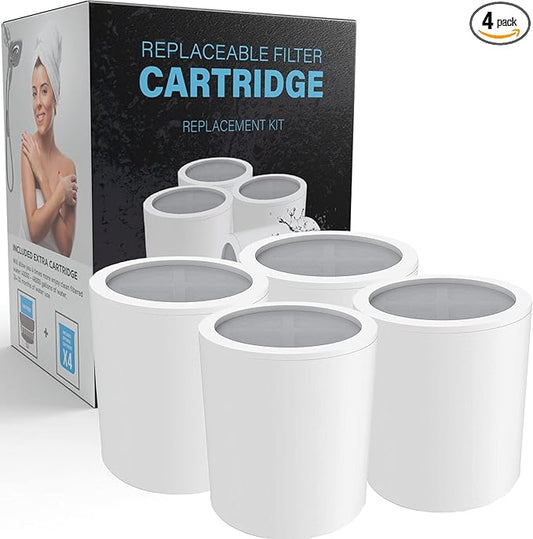 Aqua Earth Replacement Filter Cartridge Mega Pack 4 Cartridges (No Housing), Compatible with Any Shower Filter of Similar Design Universal High output