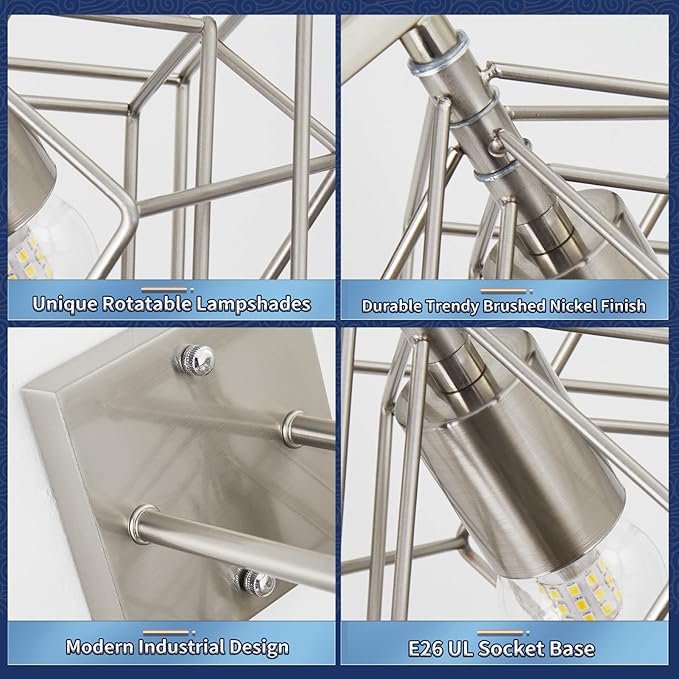 Bathroom Vanity Light with 2 Bulbs Bathroom Light Fixtures Over Mirror with 2 Rotatable Cube Shades Modern Wall Mounted Silver Brushed Nickle