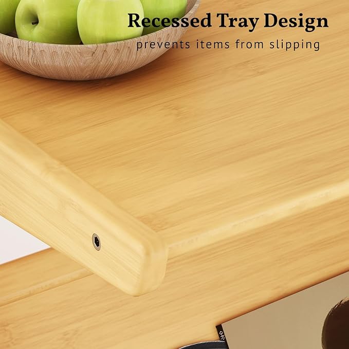 ZIYOO Solid Wood Mobile Side Table with Lockable Wheels, Multi-Functional Rolling End Table & Nightstand for Bedroom/Living Room, Small Spaces, Natural Bamboo