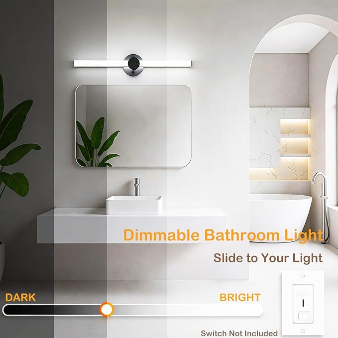 Bathroom Lighting Fixtures Over Mirror: 40 Inch Rotatable Bathroom Vanity Light ETL Listed - Modern Black Vanity Lighting Fixtures 5700K Cool White 3700LM 45W IP44 - LED Vanity Light Dimmable(1 Pack)