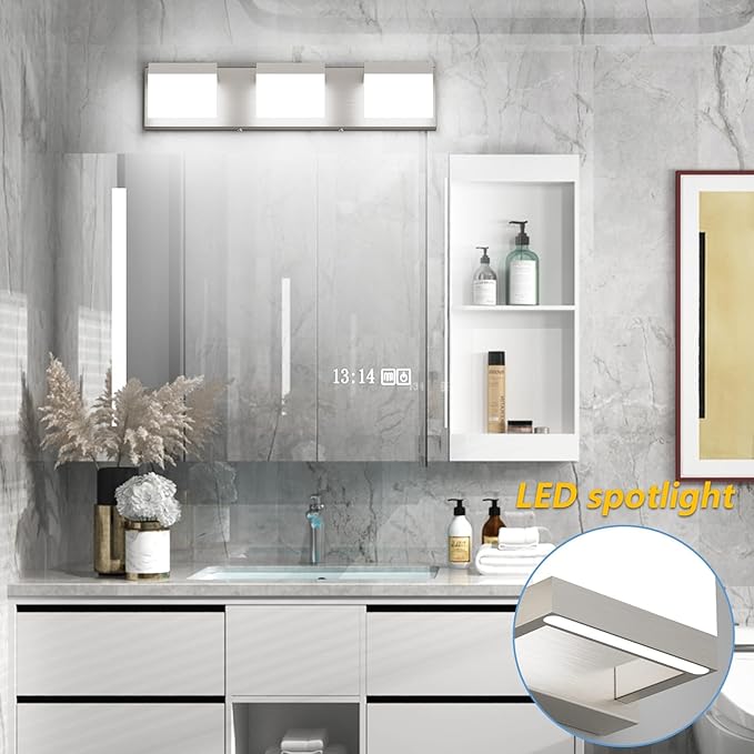 Tipace 3 Lights LED Modern Vanity Light Brushed Nickel Bathroom Lighting Fixture Up and Down Bathroom Wall Light Over Mirror(White Light 6000K)