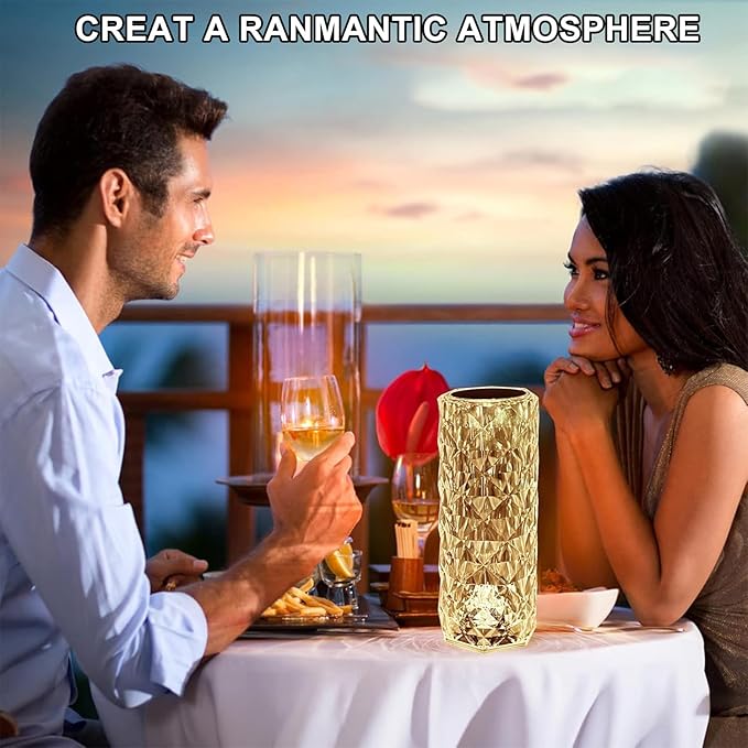 2Pack Crystal Table Lamp (Touch & Remote), 4 Modes 16 Color Changing Night Light, Rechargeable, Dimmable, RGB Rose Diamond Mood Lighting, Protable Cordless Desk Lamp for Bedroom Living Room Party