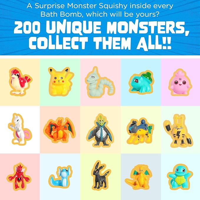 Poke Monster Bath Bombs for Kids with Surprise Inside (6 Pack) - Large Bubble Bath Bomb for Boys & Girls - Fruity Scent, Skin-Safe, USA Made, Birthday & Holiday Gift by Two Sisters