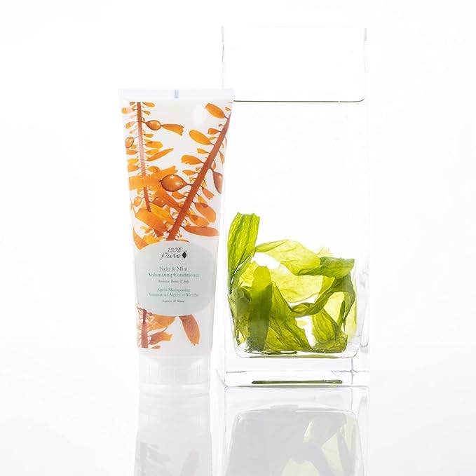 100% PURE Kelp & Mint Volumizing Conditioner Moisturizer & Deep Hydration - Botanical Body Boost for Dry, Damaged Thinning Hair, Promotes Healthy Growth for Women & Men - Sulfate Free - 8 Fl Oz