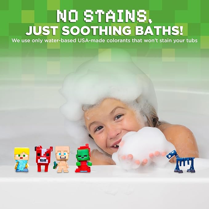 TNT Creeper Bath Bombs for Kids with Surprise Toys Inside (6 Pack) – Large Fizzy Bubble Mine Bombs for Boys & Girls – Fruity Scents, Skin-Safe, Made in USA - by Two Sisters