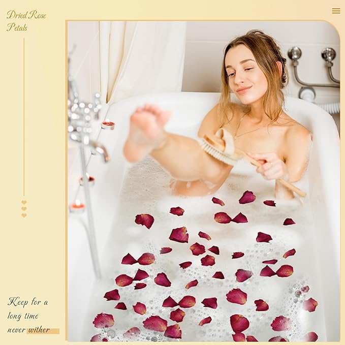 300+ PCS Biodegradable Red Rose Petals Wedding Confetti, 20+ Cups Dried Flower Petals for Valentine's Day, Bath, Bridal Shower, Soap, Candle Making, Mother's Day Presents and Bridal（2 QT）