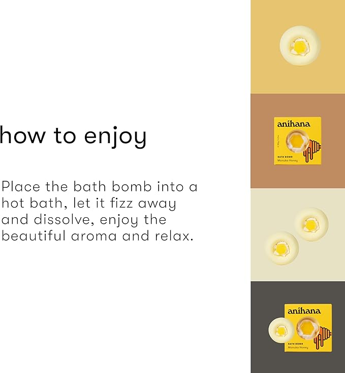 ANIHANA Bath Bombs with Coconut Oil, Paraben Free, Hand-Crafted Luxury Fizzers, Refreshing Manuka Honey Scent, 6.3 oz Each, 3 Pack