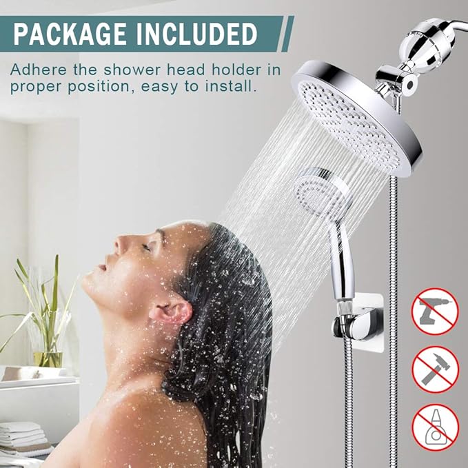 Taiker Filtered Shower Head, High Pressure Rainfall Shower Head/Handheld Shower Filter Combo, Luxury Modern Chrome Plated with 60'' Hose Anti-leak with Holder (Silver)
