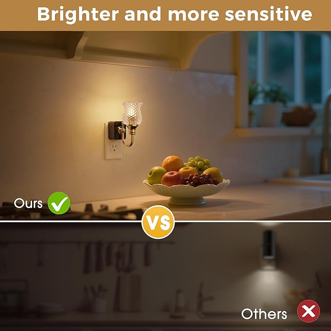 L LOHAS LED Night Lights Plug into Wall, 3000K Soft White LED Floral Night Lights with Auto Sensor, 0-100lm Adjustable Brightness, for Hallway Bedroom Stairway