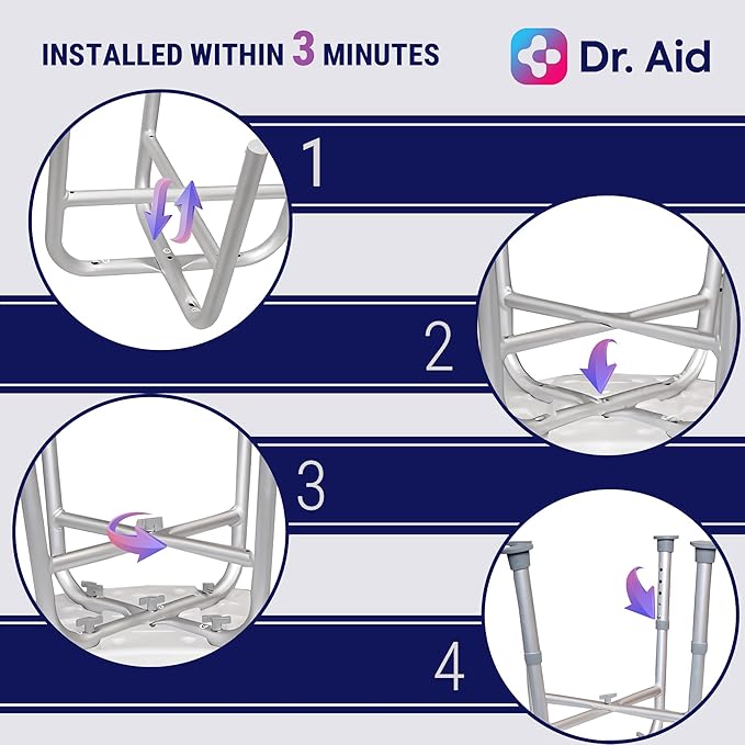 Dr. Aid Shower Chair for Inside Shower with 5-Height Adjustable Bath Seat for Adults, Seniors & Disabled, 3-Minute Tool-Free Assembly, Non-Slip Bathroom Seat for Tub & Small Showers