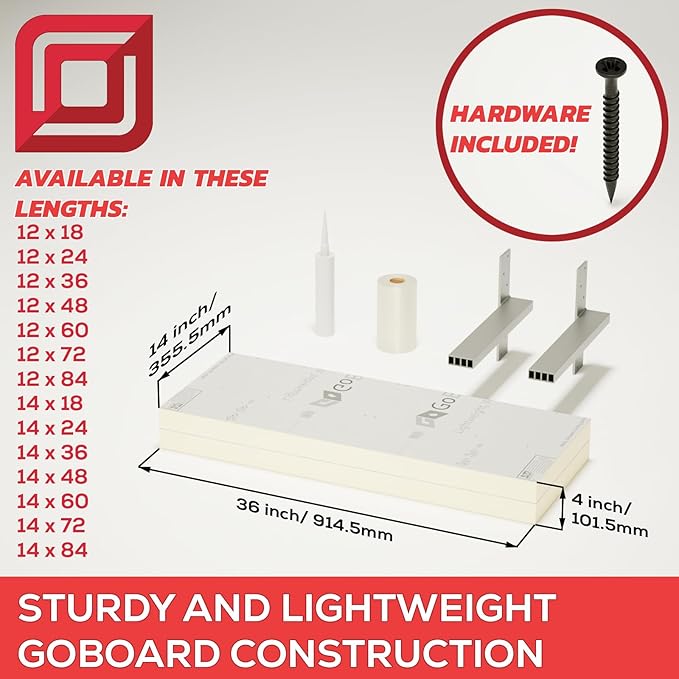 Floating Shower Bench Kit with Orange Waterproof Foam Board and Original Shower Bench Bracket® (10.25x46)-Great for New Constructions or Bathroom Renovations, Ready to Tile Shower Bench