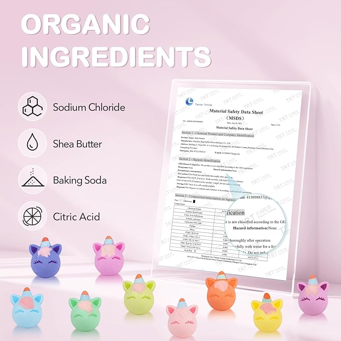 SHUCHING 9 XXL Unicorn Bath Bombs with Surprise Inside, Natural and Organic Bubble Bath Fizzy Balls for Kids, Birthday Christmas Gifts Set for Girls