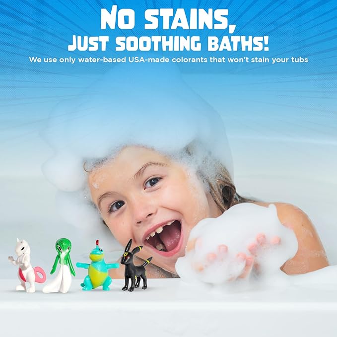 Poke Monster Bath Bomb for Kids with Surprise Toys Inside (Gift Set) - Large Bubble Bath Bombs for Boys & Girls - Skin-Safe, Made in USA, Birthday Gift & Stocking Stuffers for Kids by Two Sisters