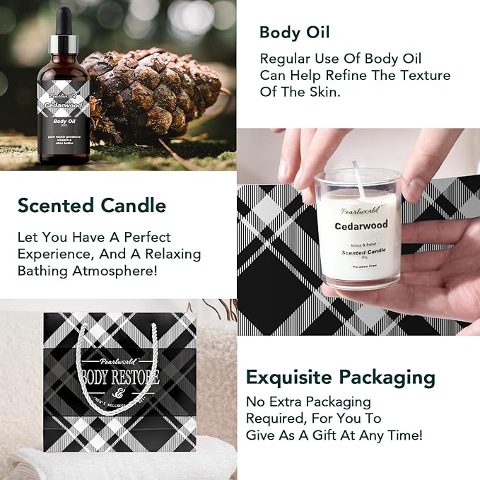 12Pcs Men's Spa Gift Set - Cedarwood Bath & Body Care Kit, Home Spa Set with Natural, Perfect Gifts for Men - Father's Day, Birthday, Valentine's & Christmas