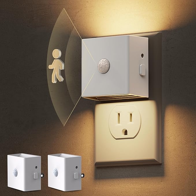L LOHAS LED Night Light,Plug in Night Light with Motion Sensor and Dusk to Dawn Sensor,[2-Pack] Brightness Adjustable,3000K Soft White, Nightlight for Bathroom Hallway Kitchen