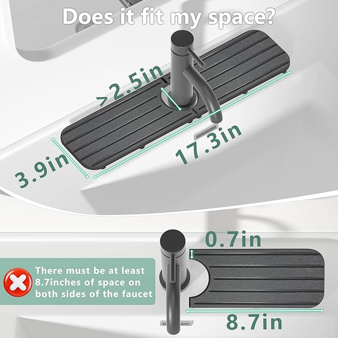 17inch x 4inch Kitchen Sink Faucet Mat, Water Absorbing Stone Faucet Splash Guard for Bathroom Counter, Quick Drying Diatomite Tray for Kitchen Sink, Dark Gray