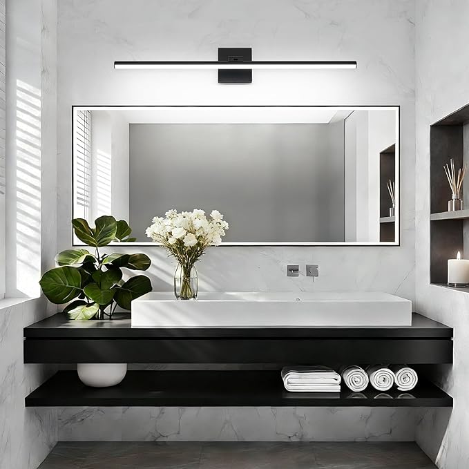 32 Inch LED Bathroom Vanity Light (Cool White 6000K), Black Modern Bathroom Light Fixture Over Mirror, Vanity Light Bar with Angle Adjustable