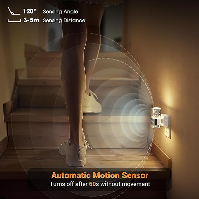 JandCase Motion Sensor Night Light, Dimmable Night Lights Plug Into Wall, 2 Pack 3000k Soft White Night-Lights With 0-100Lm Adjustable Brightness, Acrylic Plug In Nightlight For Bedroom Bathroom Decor