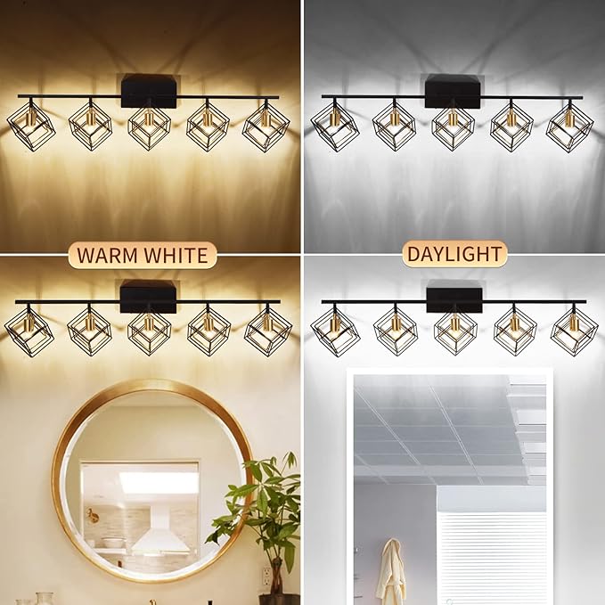 Bathroom Vanity Light with 5 Bulbs Bathroom Light Fixtures Over Mirror with Rotatable 5 Cube Shades Modern Wall Mounted Matte Black