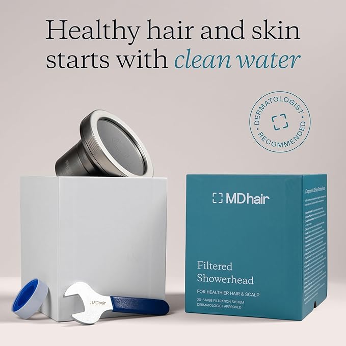 Filtered Shower Head for Healthier Hair & Skin – Removes Chlorine & Heavy Metals, High Pressure Shower Head Filter for Hard Water, Dermatologist-Formulated Water Softener for Hard Water