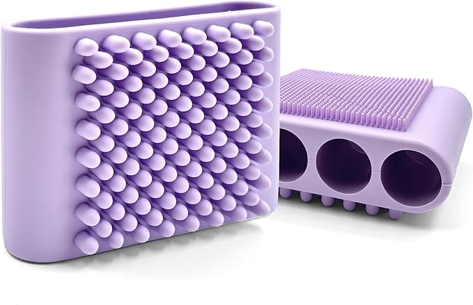 1PCS Silicone Body Scrubber Exfoliator- Bath Loofah & Sponges Alternative 4-Finger Non-Slip Grip Face & Scalp Scrubber for Sensitive Skin Body Brush for Men & Women (Purple)