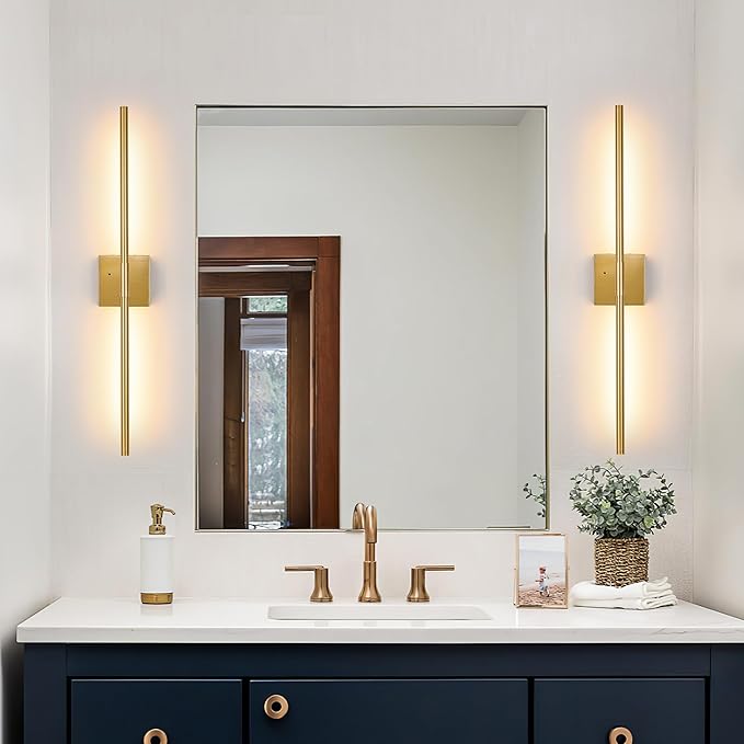 Gold Battery Operated Wall Sconces, Dimmable Wall Sconces with Remote Control, Rechargeable Sconces Wall Lighting, 40″ LED Wireless Wall Lights for Bedroom, Living Room, Bathroom